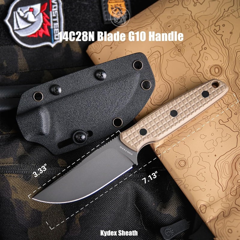 Vosteed Mink EDC Fixed Blade Knife - 3.33” 14C28N Blade with Sheath, Clip Point, Sand G10 Handle - Great Knives for Camping Hunting - D0107 - Image 2